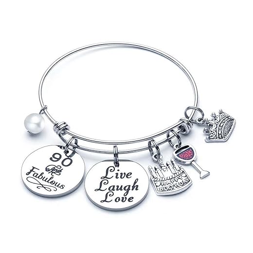 M MOOHAM 90th Birthday Gifts for Grandma - Charm Bracelets 90 Year Old Birthday Gifts for Women Mom Mother Friends Grandma Grandmother Christmas Thanksgiving Birthday Present Jewelry