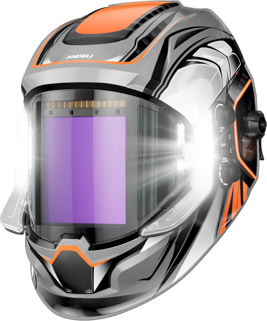 ANDELI Casco de soldadura, panorámico de 180° con sensor de arco de 6 colores verdaderos, oscurecimiento automático, casco de soldadura con sensor de luz y movimiento, batería recargable de 2100 mAh