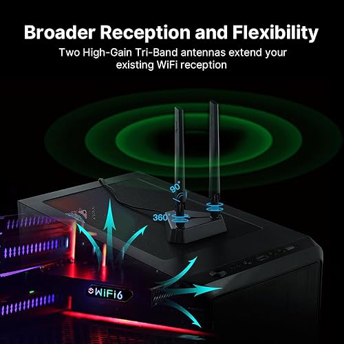 Miniatura 6 de fenvi AX210 WiFi 6E PCI-E Adaptador WiFi BT5.2 RGB Gaming 802.11ax ac 160MHz 2.4GHz 5GHz 6GHz Tri-Band 5400Mbps AX210NGW tarjeta WiFi de escritorio