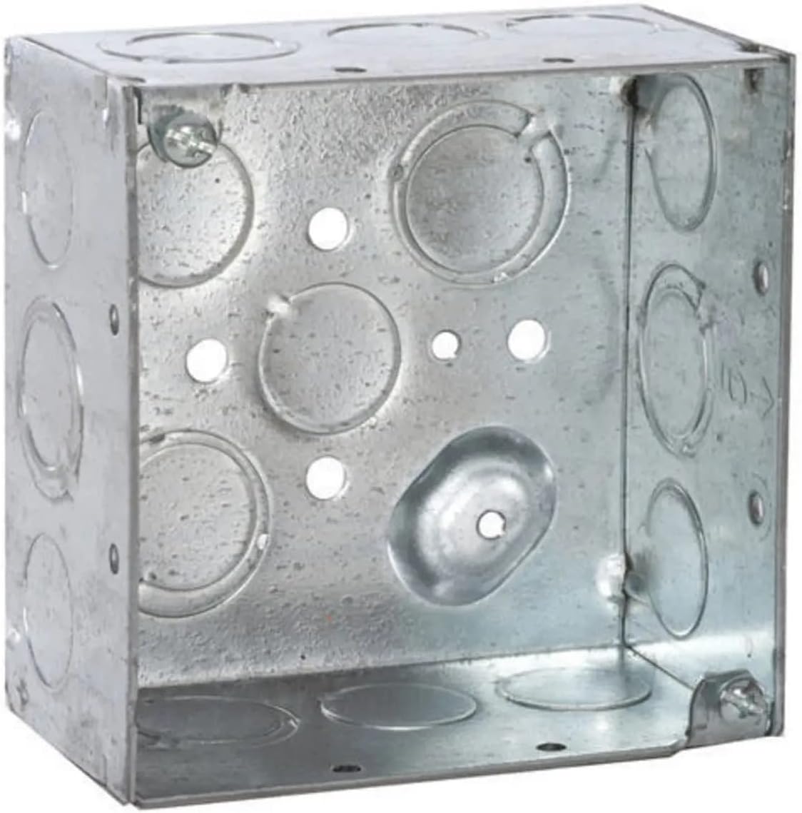 RACO 8232 2-1/8 in. Deep, 1/2 in. and 3/4 in. Side Knockouts, Welded 4 in. Square Electrical Box, 1-Pack, Gray