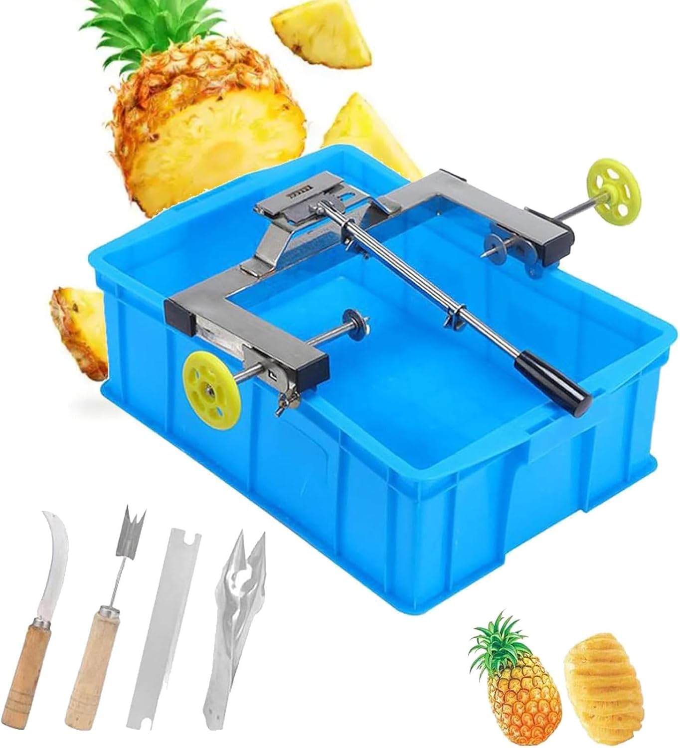 Éplucheur Dananas En Acier Inoxydable, Machine À Éplucher Les Ananas Avec Panier Et Couteau À Éplucher, Largeur Du Support 30 À 37 Cm Pour La Maison, Le Restaurant Et Le Bar.