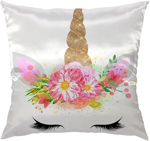 Miniatura 1 de HGOD DESIGNS Funda de almohada de unicornio, cuerno de unicornio con diseño de flores, funda de almohada cuadrada estándar para el hogar, sofá,