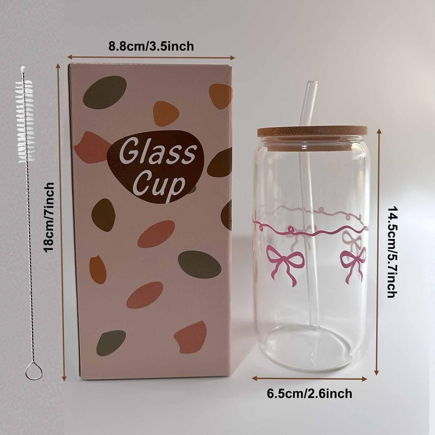 Pink Bow Cup, Cute Bow Glass, 16 OZ Glass Cups with Lids and Straws, Coffee Cup, Gift for Her in Graduation Season, Mother's Day, Valentine’s Day, Birthday, Christmas Day - Image 6