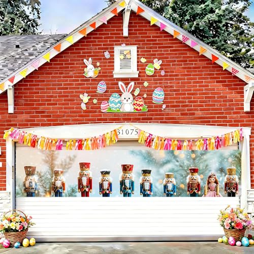 Image of Nutcracker Christmas Outdoor Banner 78.7 x 17.7 Inch Colorful Soldier Figures Snowy Background Festive Holiday Scene for Yard Garden Fence Porch or Patio Decoration