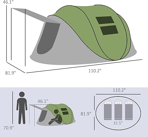 Miniatura 7 de Outsunny Tienda de campaña grande con espacio para 10 personas, cubierta de lluvia y techo de malla transpirable, tienda de campaña tamaño para 8