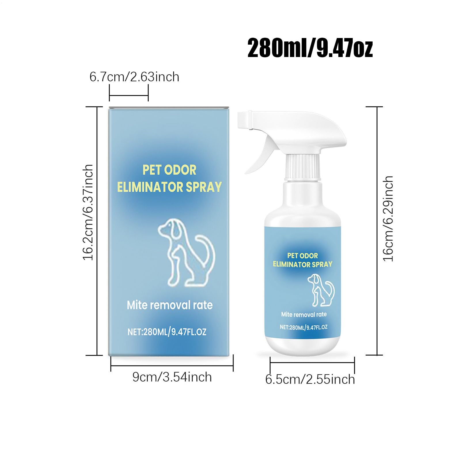 Środek do usuwania nieprzyjemnych zapachów dla zwierząt domowych, środek do usuwania zapachów moczu dla psów – 280 ml, szybko działający środek czyszczący do kuwety dla kotów, pudełko