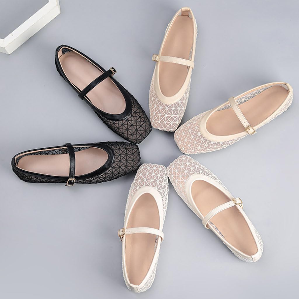 Ballerine da Donna comode con Cinturino, Ballerine in Rete, Scarpe Mary Jane Traspiranti da Donna, Eleganti Slip-on per Ufficio, Tempo Libero e Vacanze