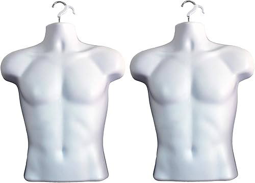 Miniatura 20 de DisplayTown Maniquí masculino con espalda hueca y cuerpo apilable con ganchos para colgar para exhibición de camisetas, encimera, ferias de Blanco