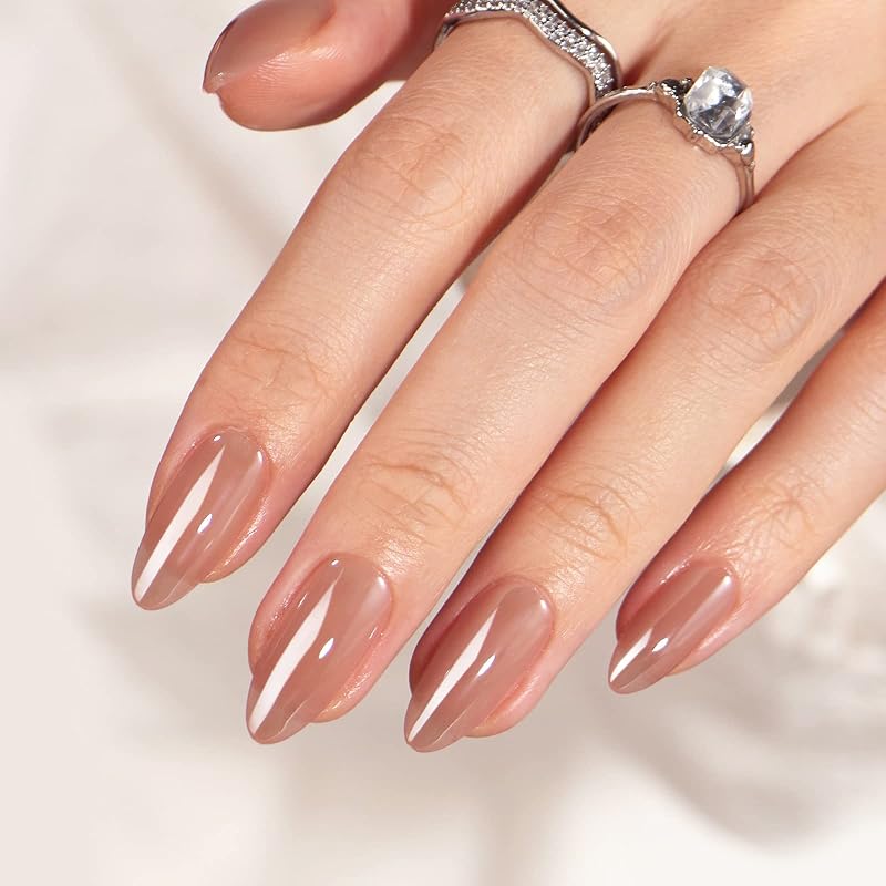 BTArtbox Press On Nails, Chocolate Glazed, Medium Almond, Chrome, 32Ct | 2+ Weeks Wear, Salon-Quality Natural Nails, 10-Minute Easy Daily Application, Fast Removal, 16 Sizes, All-in-One Complete Kit