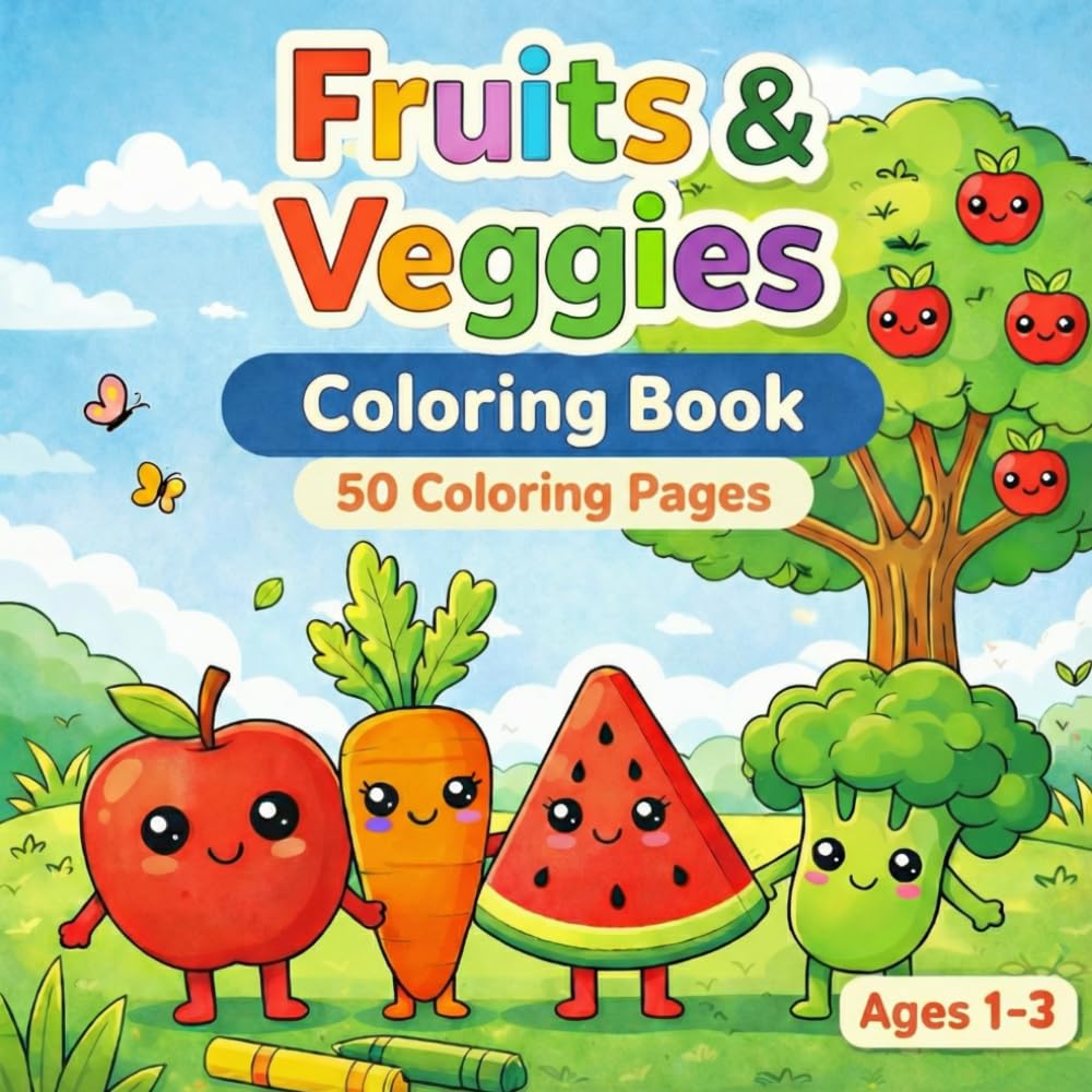 Fruits and Veggies: My First Coloring Book for Toddlers Ages 1–3