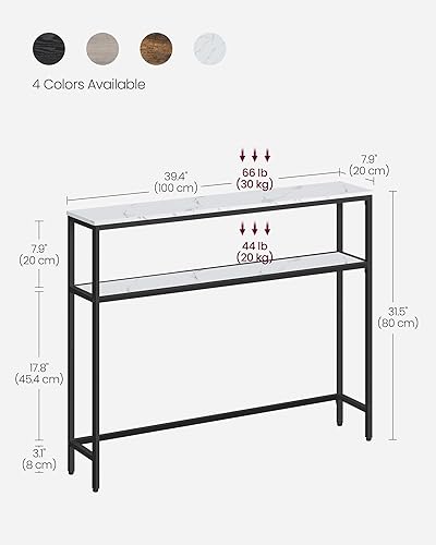 Miniatura 3 de VASAGLE Mesa consola, mesa de sofá de 2 niveles, 7.9 x 39.4 x 31.5 pulgadas, mesa de entrada estrecha, mesa de entrada moderna con 2 estantes, para