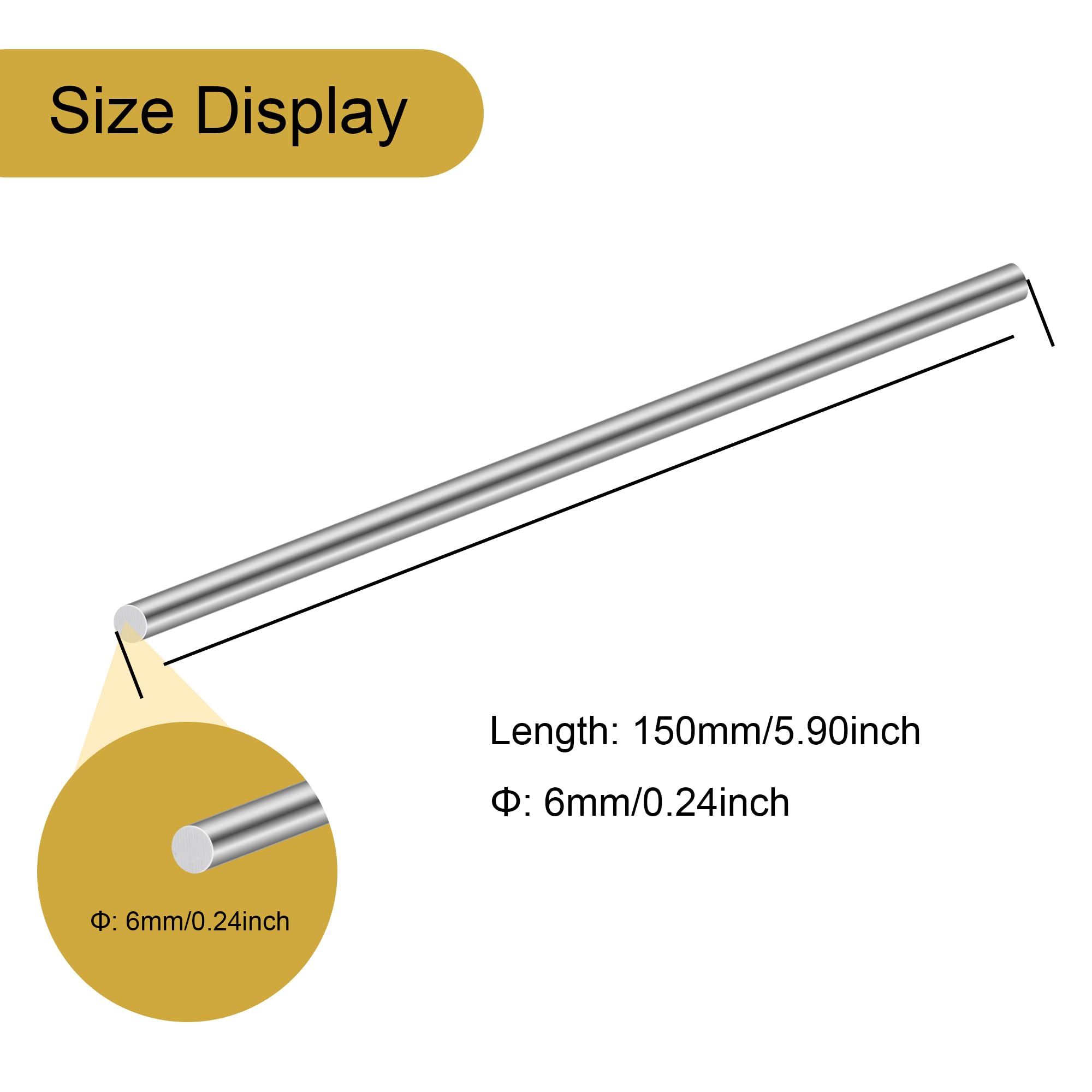 Barre rotonde in acciaio inox solido 6 mm x 150 mm, aste inox 304 (4 pezzi)