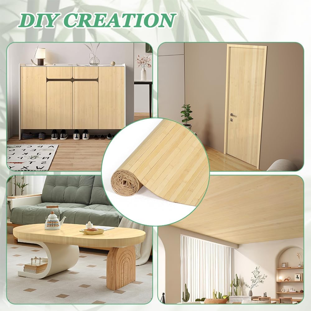 KELIXU Natural Bamboo Wall Panel 2 Pcs, 48" W x 96" L Pole Wrap Roll, DIY Wall Decor Slat Wall Paneling, Interior Wainscoting Wall Cladding for Kitchen, Living Room, Office, Natural