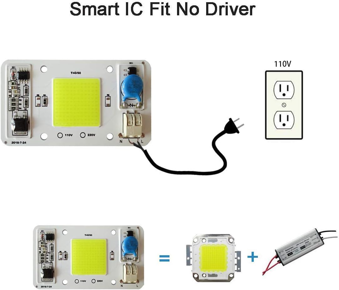 2PCS LED COB Chip 50W 110V White Light Engine Integrated Smart IC Driver Free Solder for LED Floodlight Ceiling Light etc