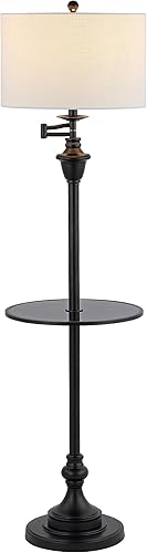 JONATHAN Y JYL3055D Cora - Mesa auxiliar LED de metal y cristal de 60 pulgadas y lámpara de pie, contemporánea, de transición para dormitorio, sala disponible en Yaxa Peru