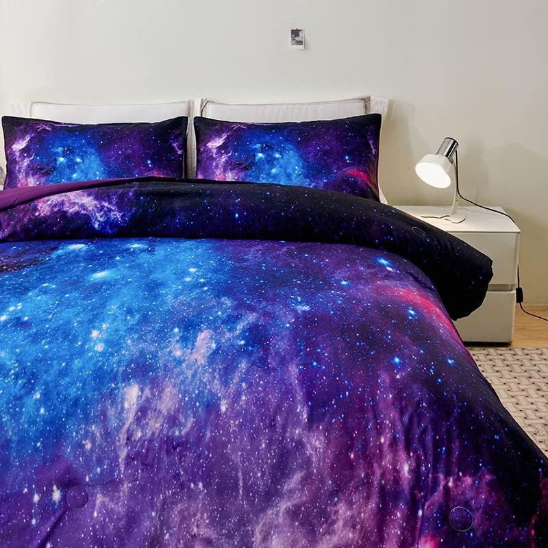Galaxy Comforter Set,Girls Purple Bedding Set Full,Galaxy Bedding Set for Kids Girls Boys,Space Comforter Set Full with Pillowcase,Girl Comforter Sets - Image 5