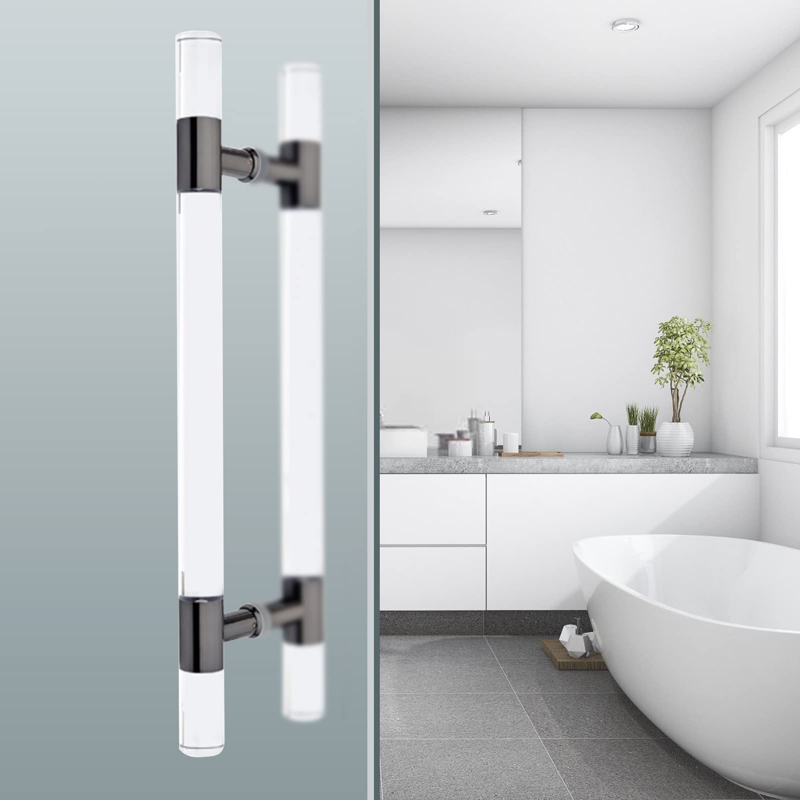 Acrylic Door Konb for Sliding Door/Glass Doors/Bathroom Door,Door Pull Shower Door Handle Push Pull for Interior Exterior, Double-Sided Installation(Black,120cm/47inch)
