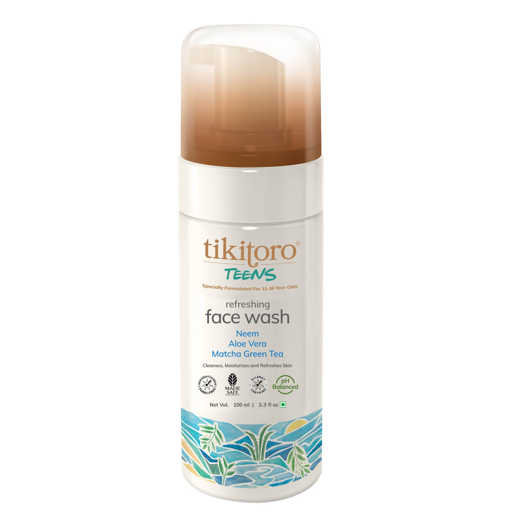 Tikitoro Teens Refreshing Face Wash 100% Vegan Neem, Aloe Vera, Matcha Green Tea Extract, Cleanses & Refreshes, No Parabens & Sulphates, All Skin Types (Age: 11+) (100ml x of 1)-image-12