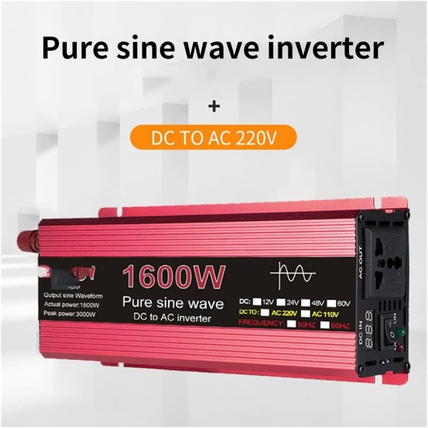 Pure Sine Wave Inverter 12V to 220V 1000W/1600W/2200W/3000W DC to AC Voltage Converter Transformer Emergency Solar Car Inverters(2200W,12V_220V 50HZ)