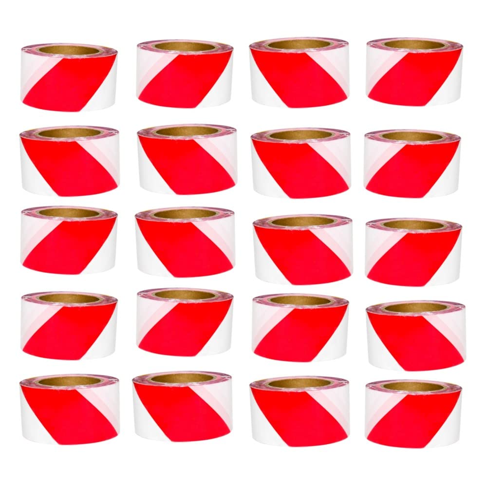 Berry 20 Pcs Non-Adhesive Barrier Tape - Red and White | 3" (75mm) x 500 Meter Warning Tape Roll for Cordoning Off Areas | Hazard Tape Red and White for Warning, Making Boundaries, Caution Tape