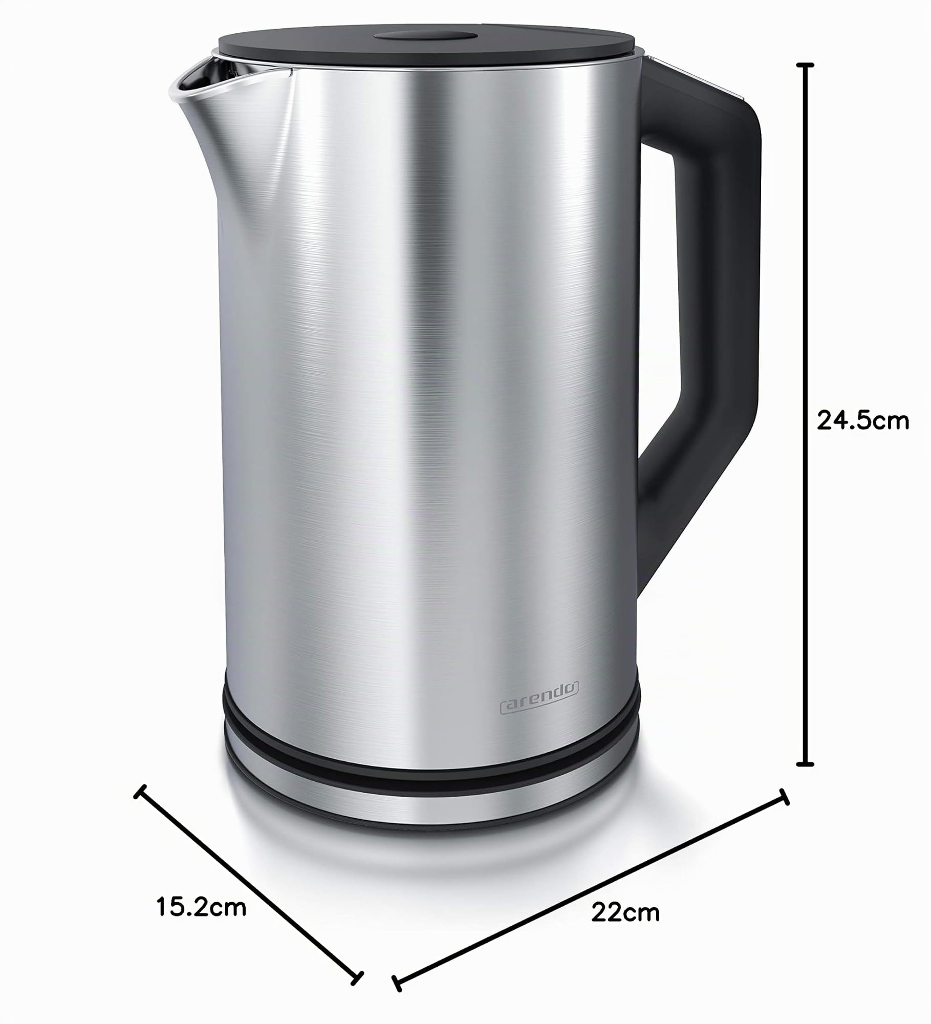 Arendo – Hervidor de Agua Eléctrico de 1,5 litros - Acero Inoxidable - con Ajuste de Temperatura de 40°C a 100°C en incrementos de 5 ° - Modelo Elegant - Diseño de doble pared - Libre de BPA