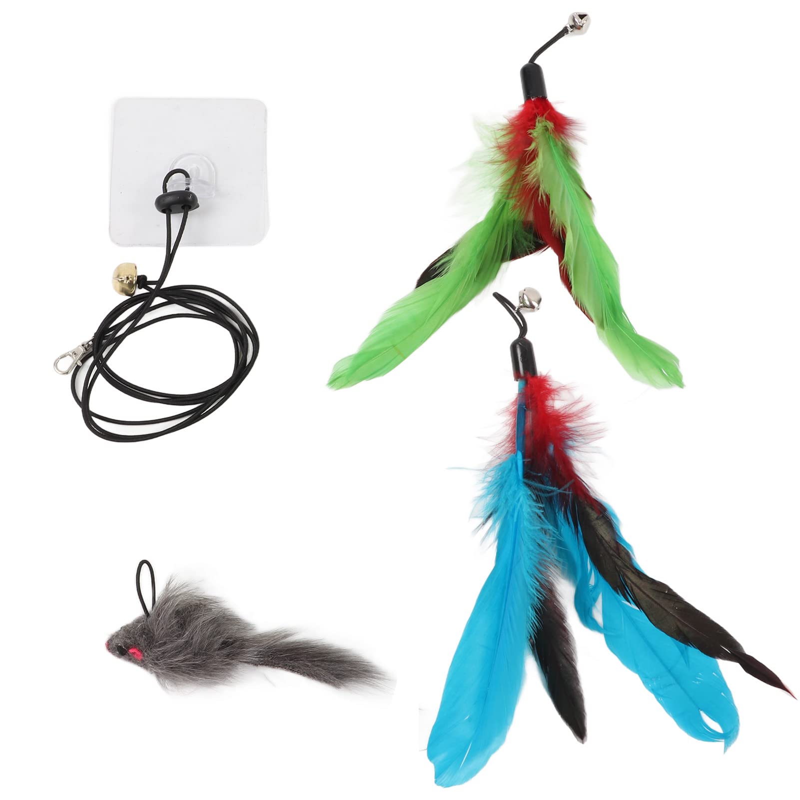 Juguete Divertido para Colgar para Gatos, Juguete Interactivo con Plumas y Ratón, Longitud de Cuerda Ajustable, para Hacer Ejercicio para Gatos para Interiores y Exteriores, Material de