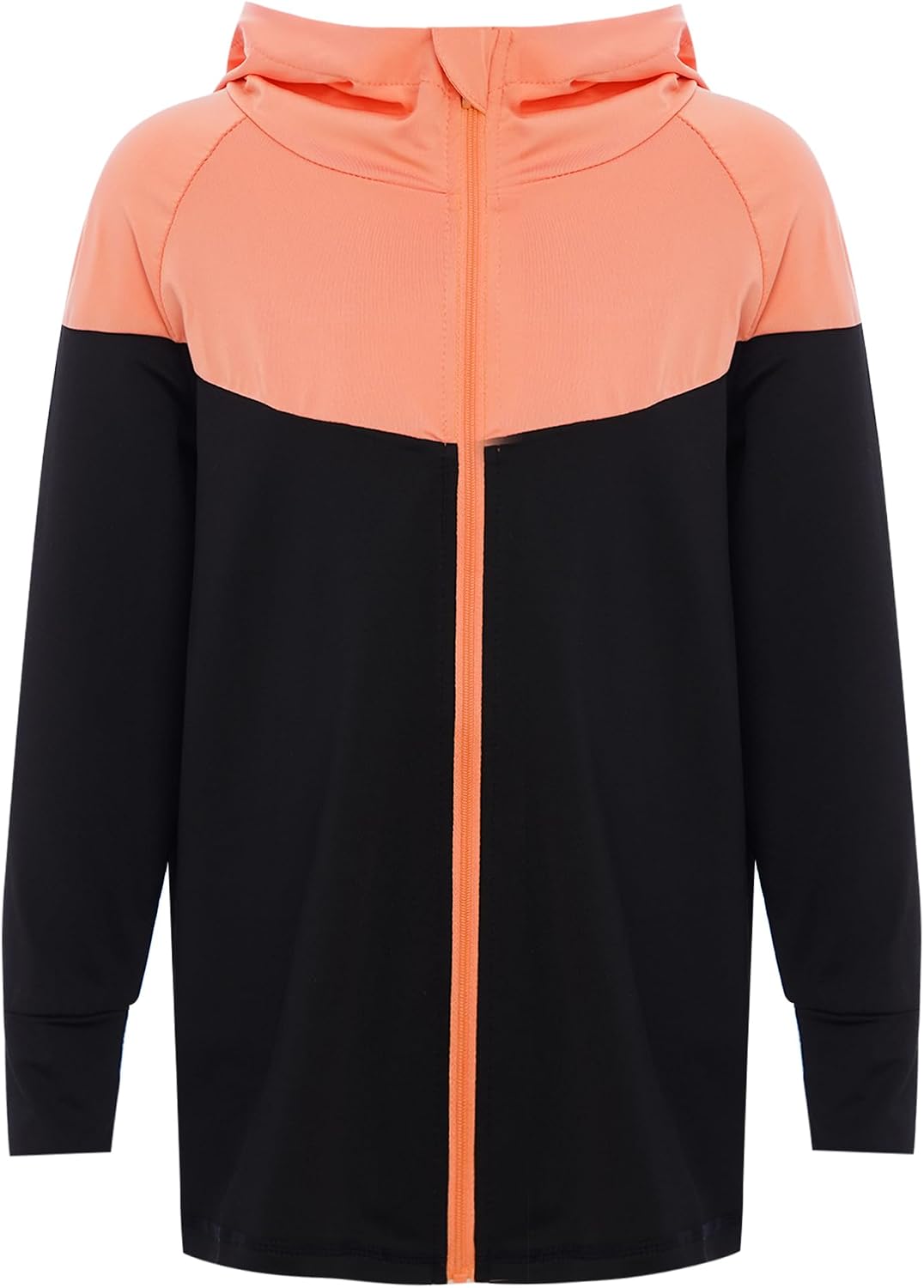 TiaoBug Kids Girls Color Block Athletic Hoodie Sportswear Lightweight Sun Protection Hooded Jacket Sweatshirt