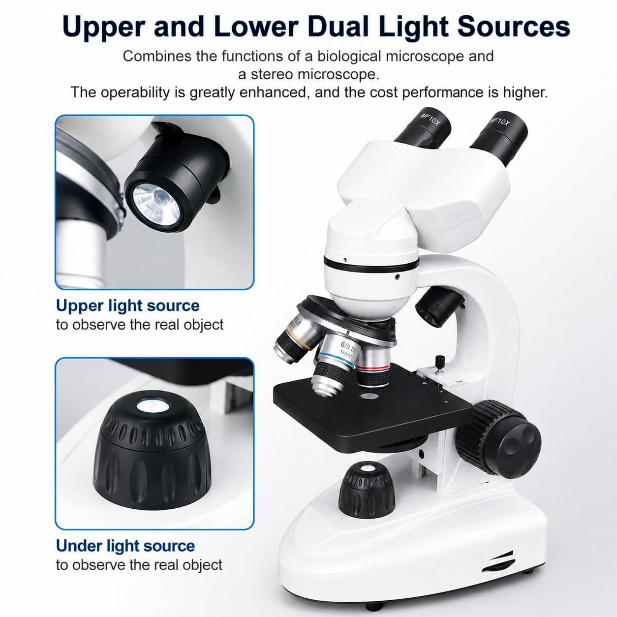 Microscopio biologico HD 30000X 50000X 70000X con custodia per il trasporto, set binocolo con doppio LED e adattatore per telefono
