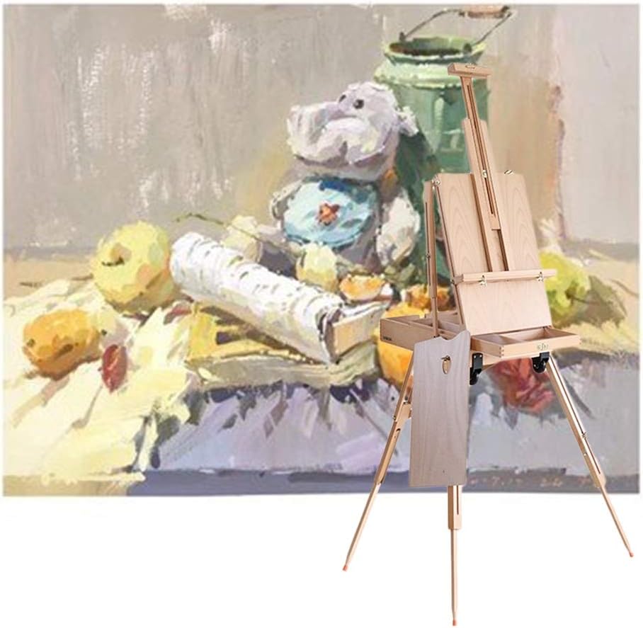 Multi-Function Wooden Oil Painting Art Sketch Folding Sketch Box Advertising Display Board with Universal Wheel (Beige)