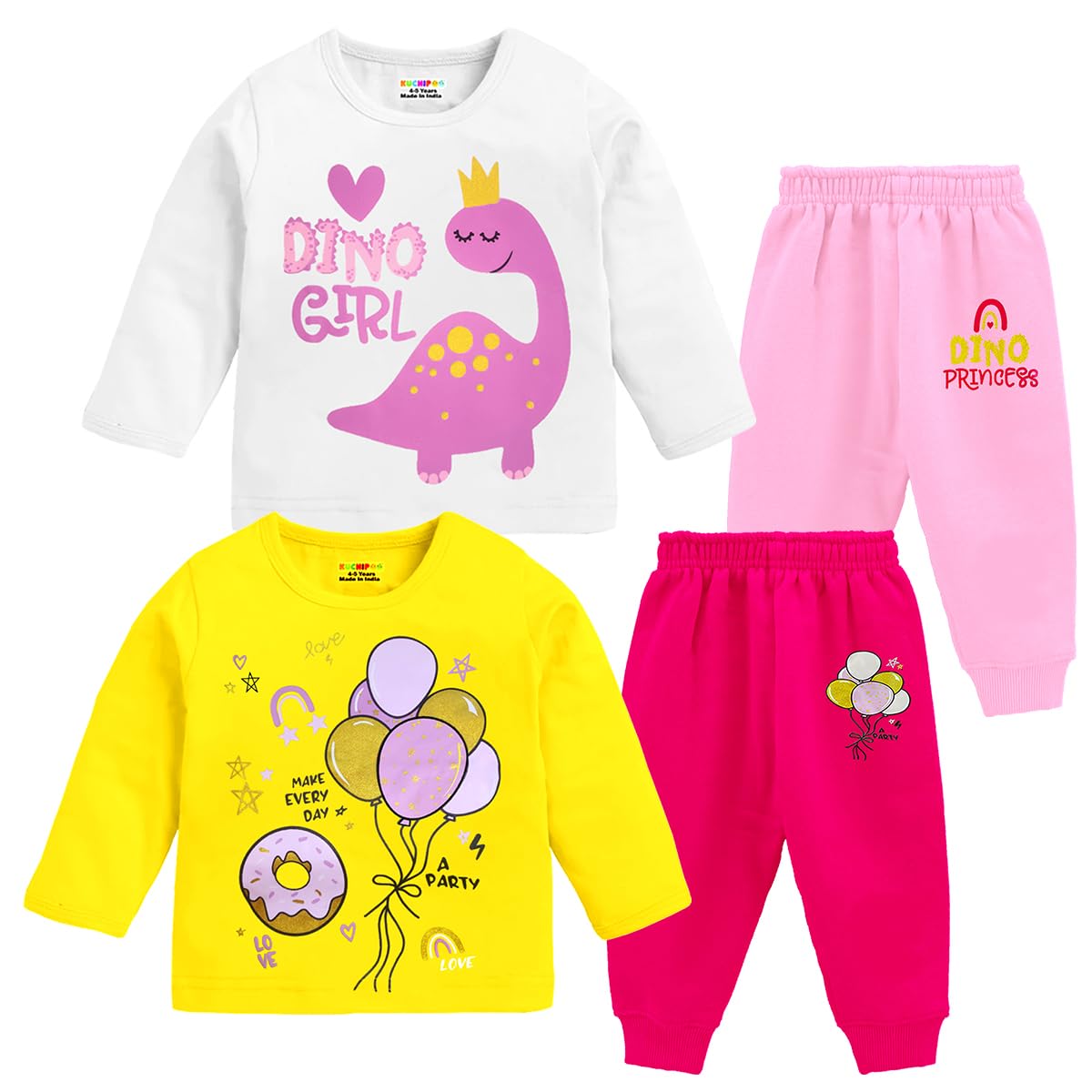 kuchipoo Girls Regular Fit Cotton T-Shirts and Pyjamas Set-picture-35