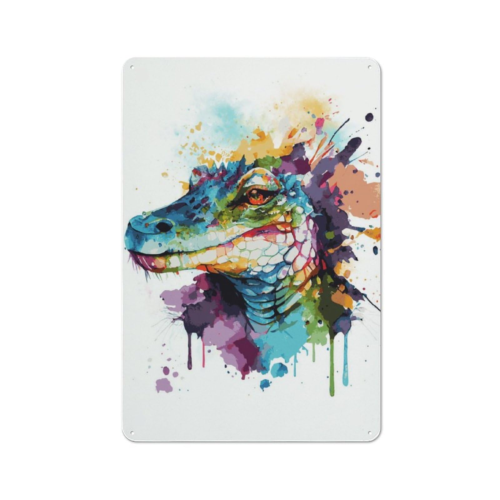 Watercolor Crocodile Vintage-inspired Tin Sign 30x20cm for Garage Or Workshop, for Vintage Wall Decor Fans, for Metal Sign Collectors