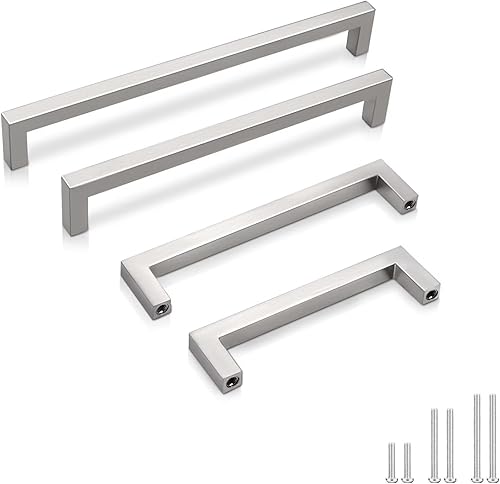 GOBEKOR 10 Pack Square Cabinet Pulls Brushed Nickel 5 Inch Dresser Drawer Pull, 