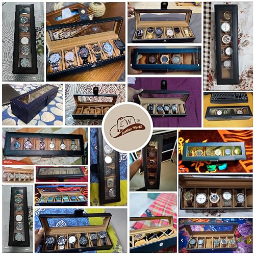 Image of Leather World Engineered Wood Watch Box Holder Organizer Case In 6 Slots Of Watches For Men And Women With Transparent Display