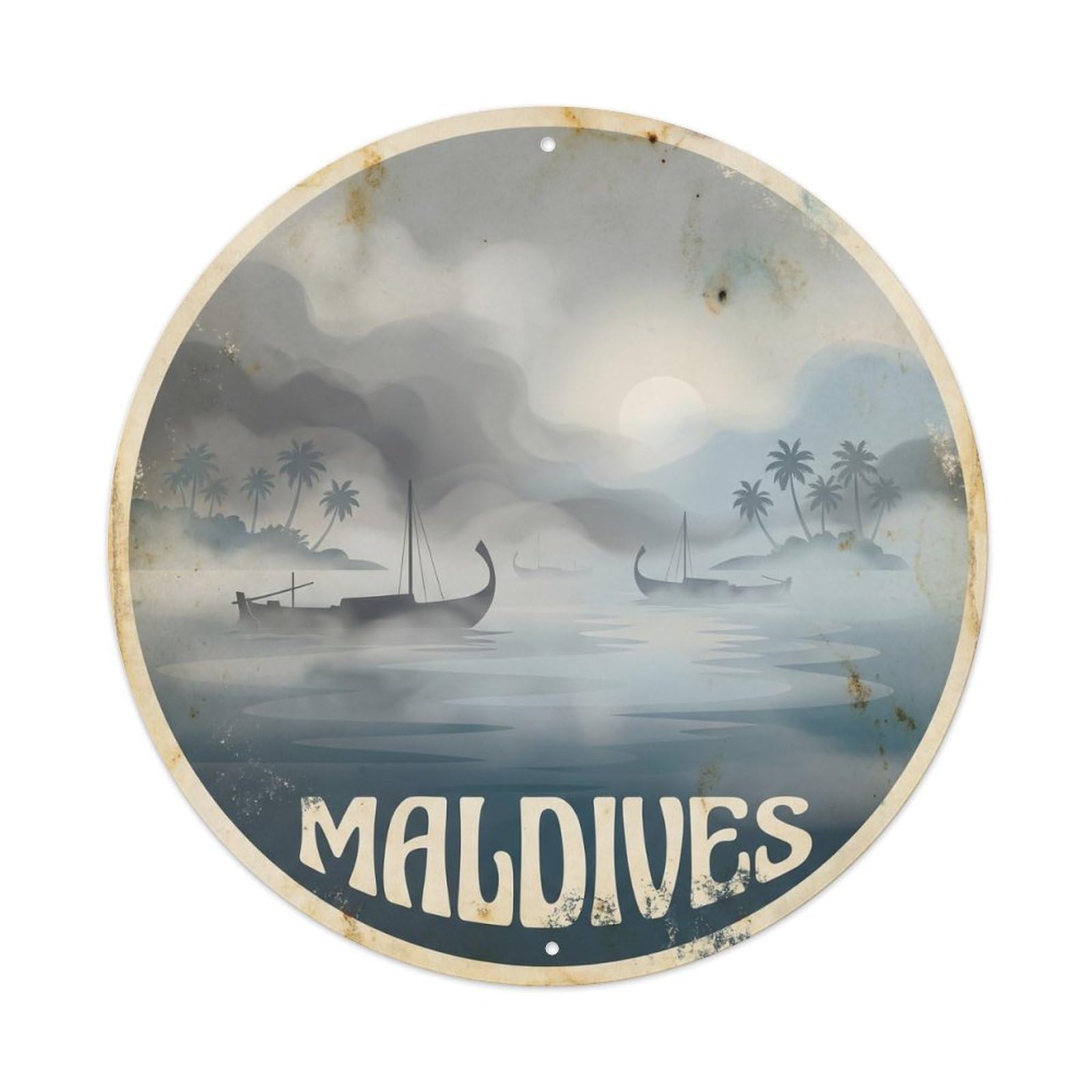 Maldives Morning Mist Island Scenery Ocean Retreat Metal Tin Sign