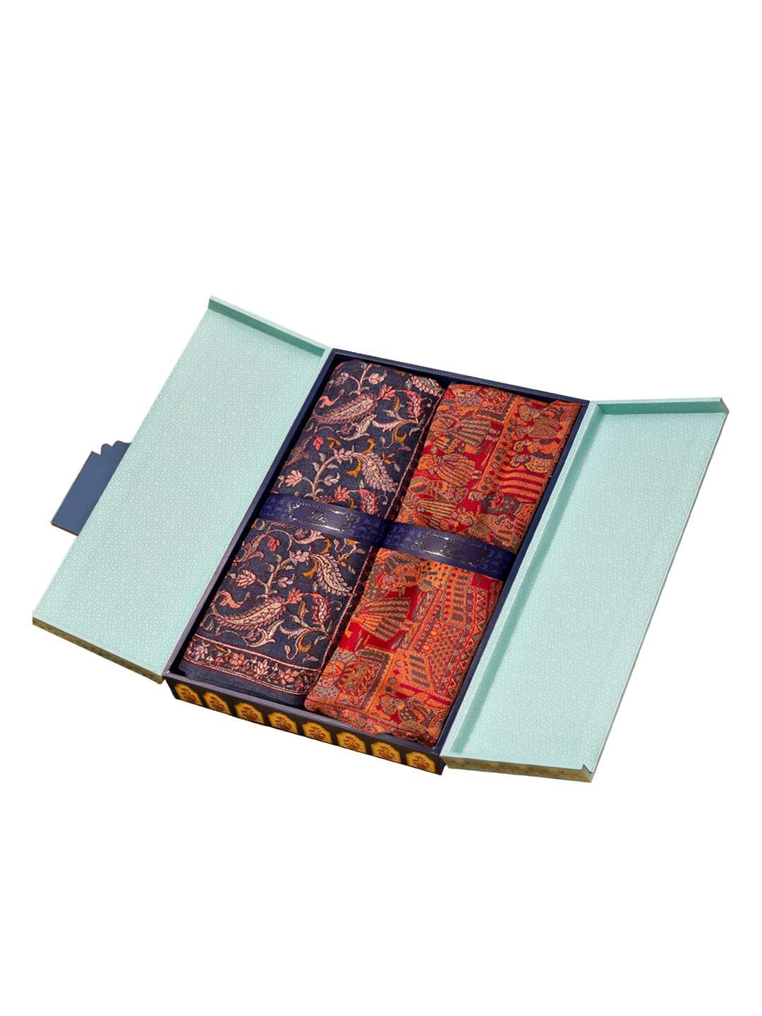 pashmoda His and Her Gift Set of 100% Pure Wool Sozni Embroidered Stole and Kaani Shawl With Wooden Gift Box-picture-35