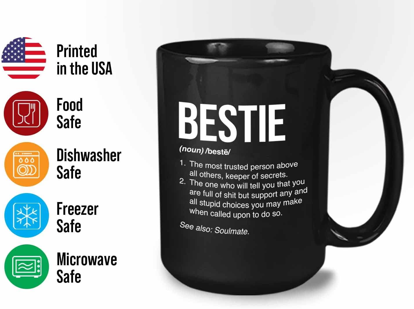 Bubble Hugs Coworker Coffee Mug 15oz Black - Bestie Definition The Most Trusted Person - Funny Sarcasm Best Friends Relationship Women