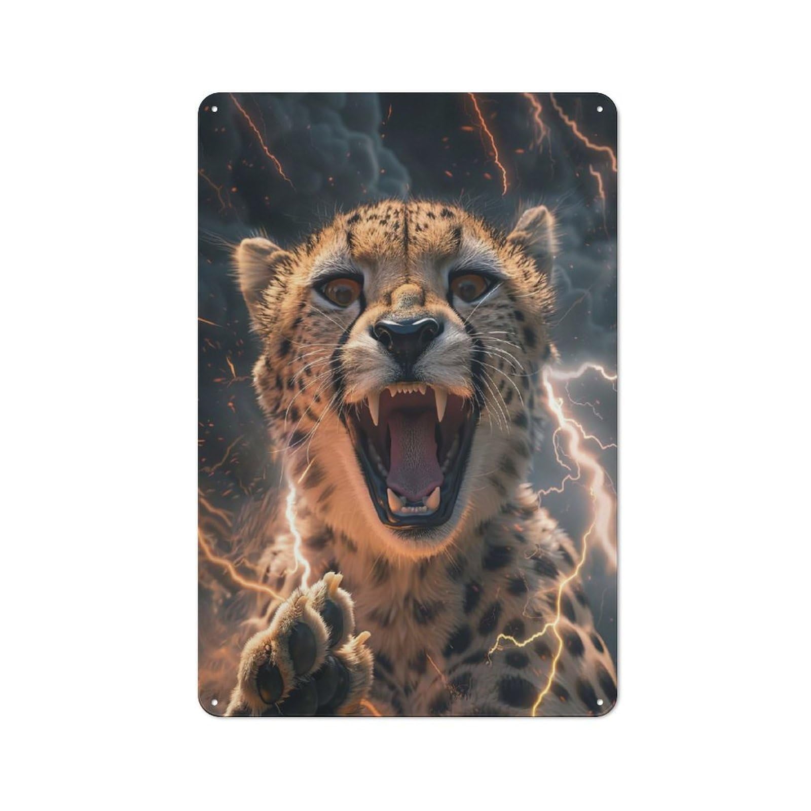 Cheetah Lightning Metal Wall Sign 30x20cm, Modern Retro Loft Wall Plaque for Flat, Bar, Studio Or Gallery Wall