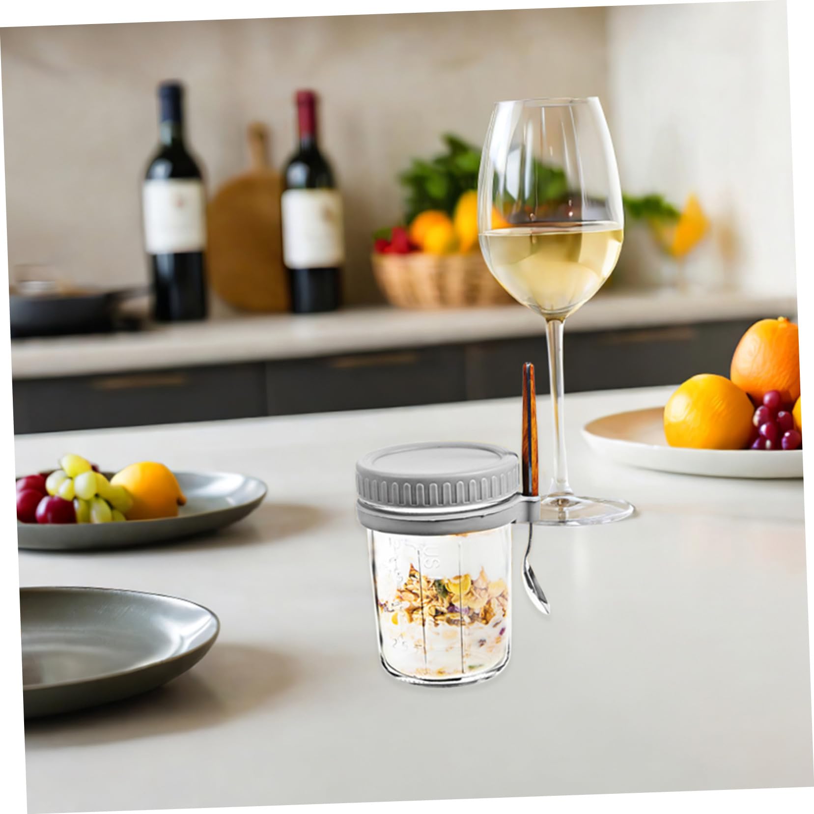 4 pièces Bocaux Verre Déjeuner avec Cuillères Intégrées Pots Hermétiques pour Overnight Oats Yaourt Fruits Secs Cuisine Polyvalente