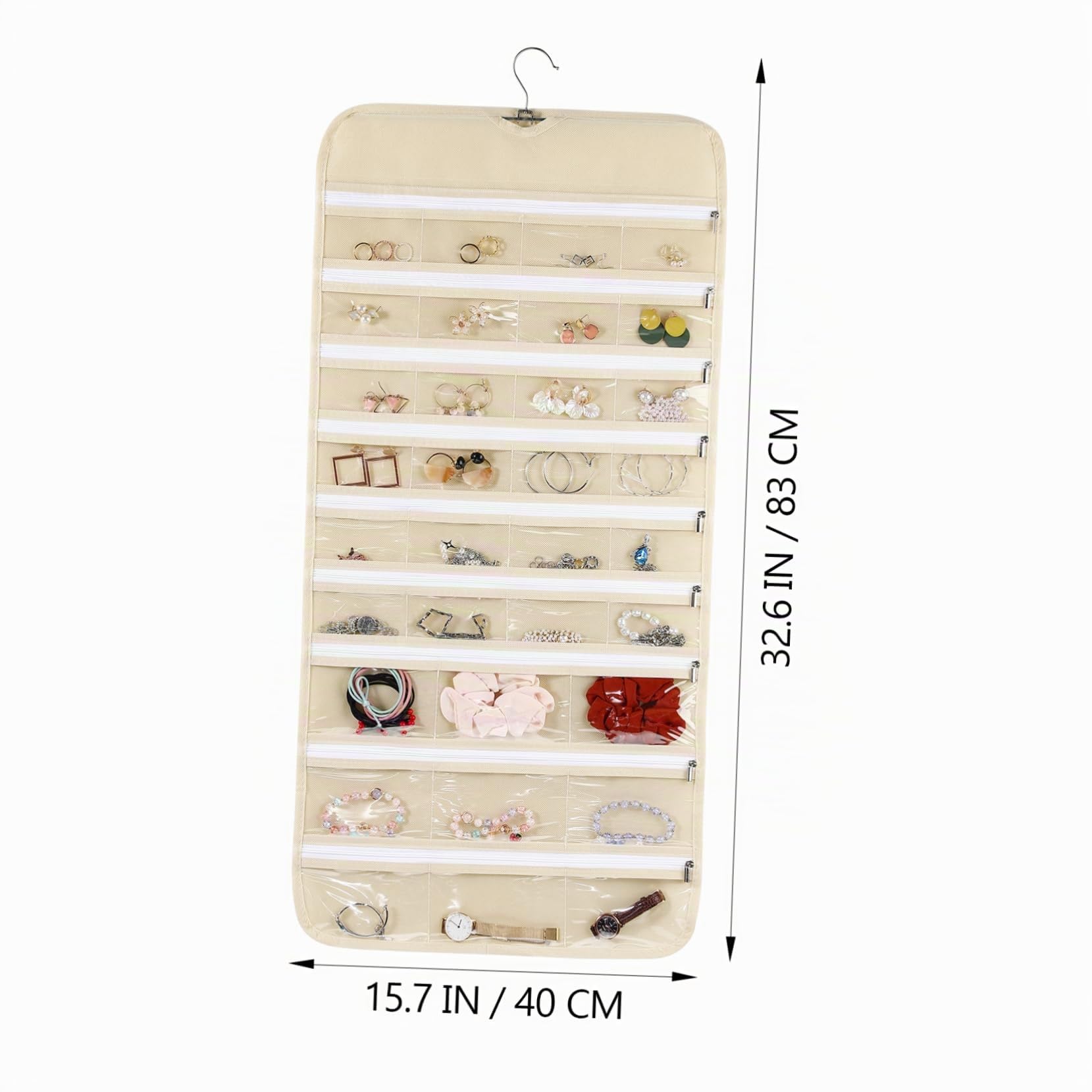 Hanging Organisateur de bijoux avec 66 poches double face pour boucles d'oreilles, colliers, bracelets, bagues, placards, armoire, penderie