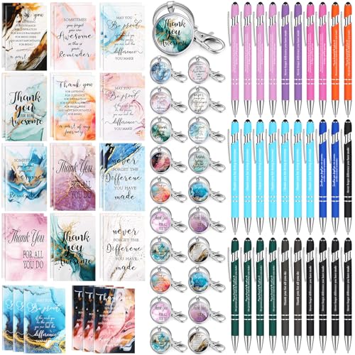 Gueevin 90 Pcs CNA Week Gifts Bulk 2025 Employee Appreciation Gift Motivational Notepads Ballpoint Pens Keychains Set Marble Journal Notebook for Coworker Teacher Nurse