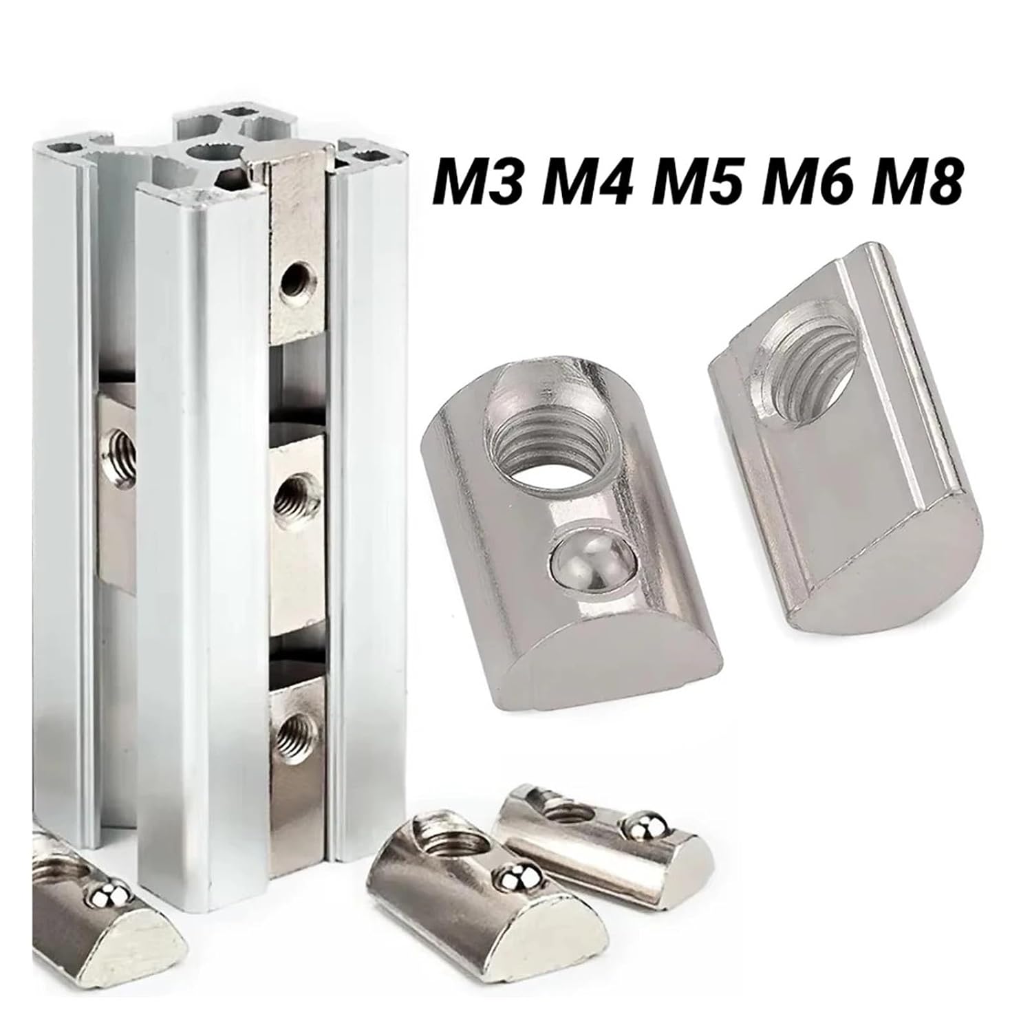 50Pcs/Lot Spring Loaded T-Nut M3 M4 M5 M6 M8 Roll-in T Spring Nut Block for 2020 3030 4040 4545 EU Aluminum Extrusion Profiles(40-M4)
