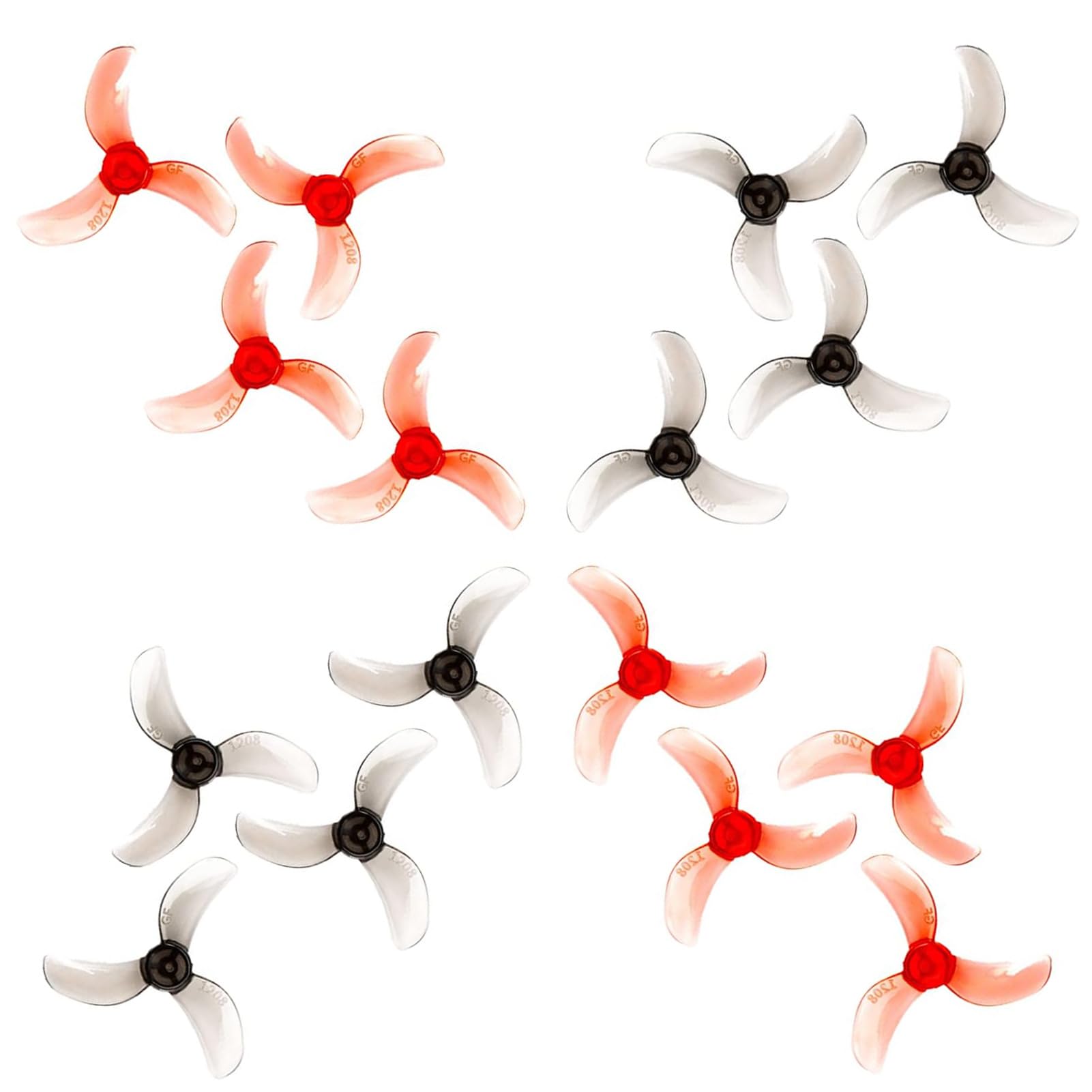 Gemfan 31mm 1208 3-Blade FPV Propellers with 0.8mm Center Hole for Micro Whoop Drone Racing Quadcopter for 0802 25000KV Brushless Motors (Clear Gray + Clear Red, 16pcs - 8CW 8CCW)