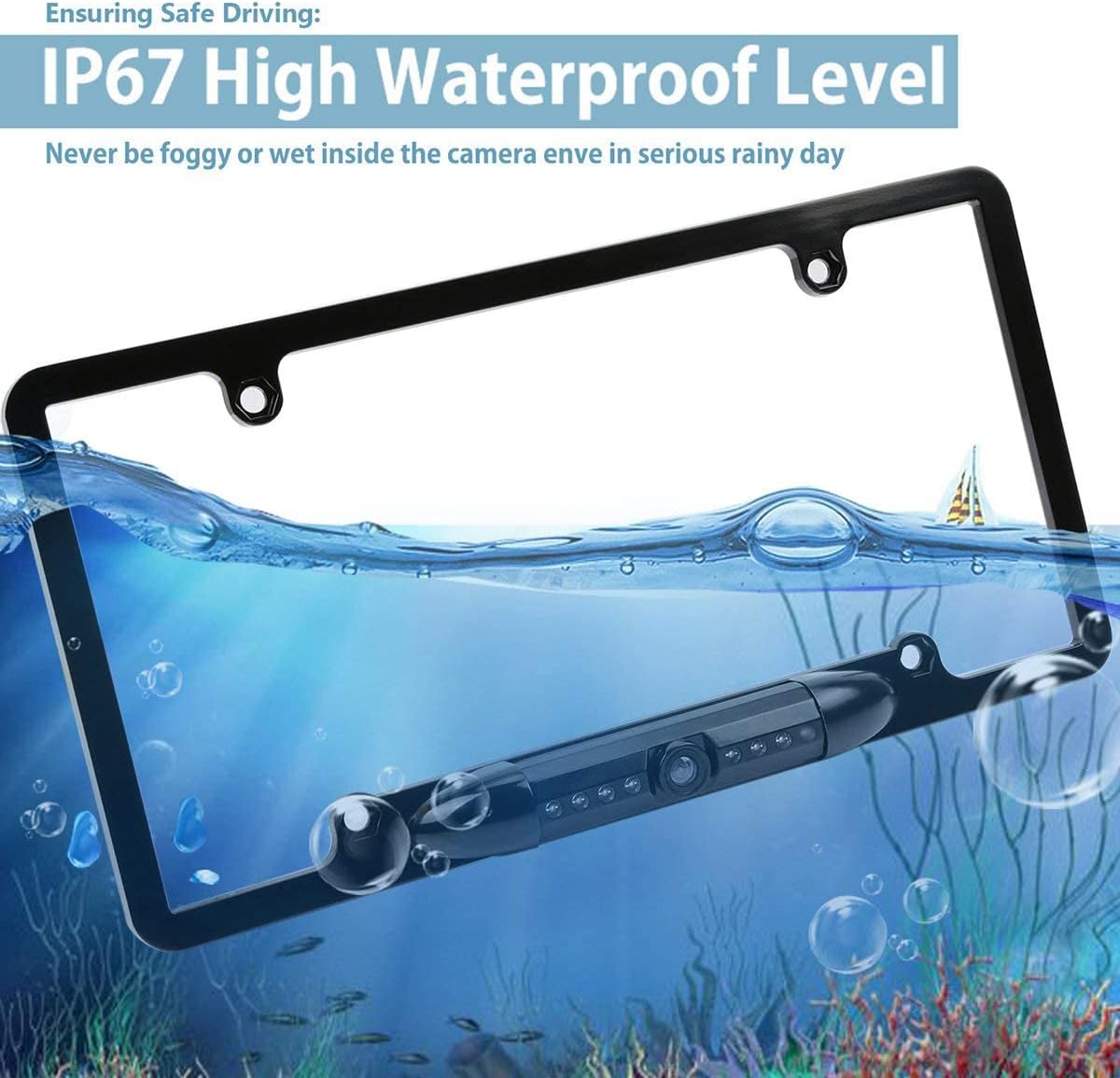 License Plate Backup Camera KASIONVI Rear View Camera 150° Viewing Angle Universal US Car License Plate Frame Mount Waterproof with 8 LED Light Night visaion Camera