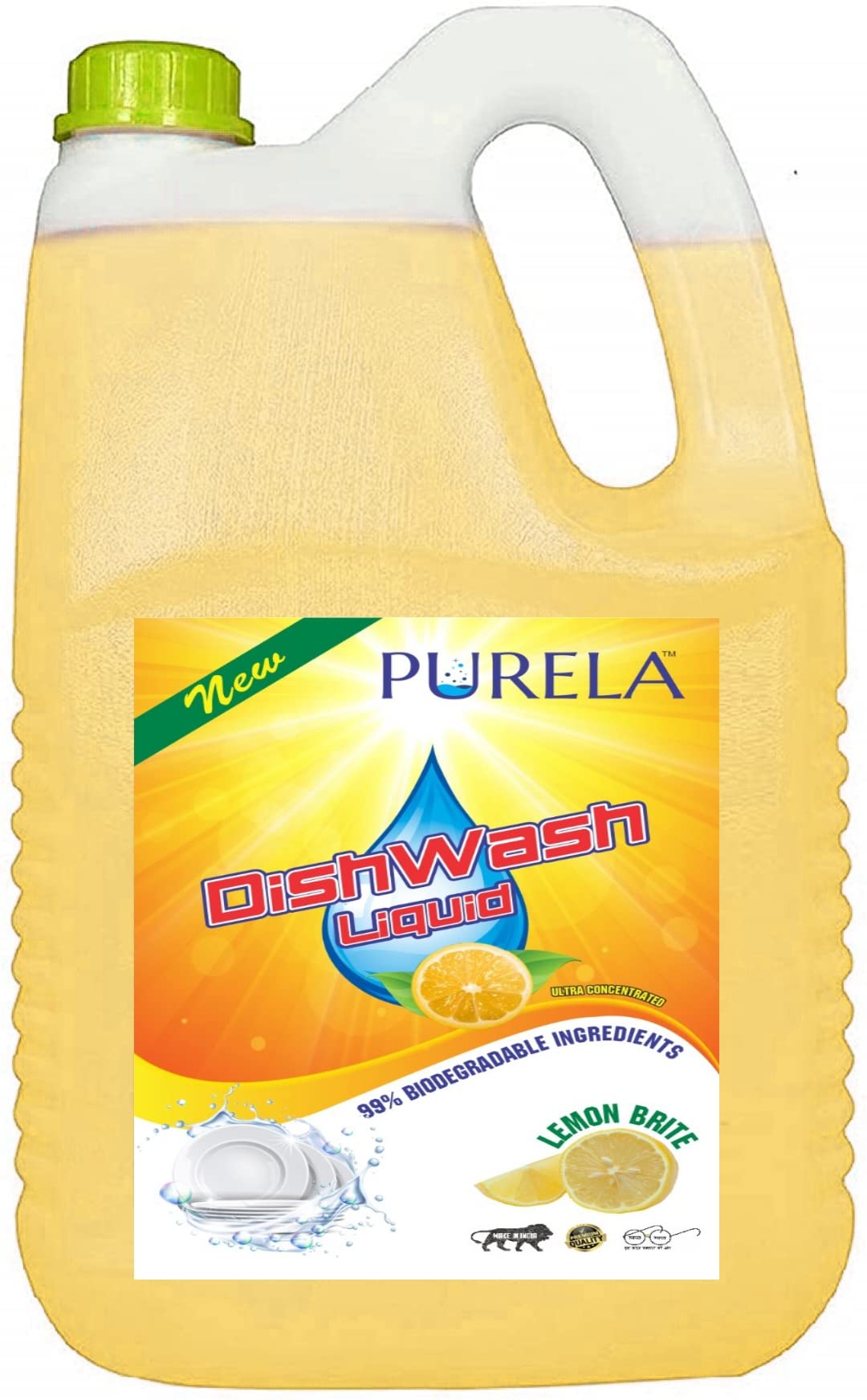 Purela Dishwash Liquid Gel 5L - Lemon Fragrance, No Residue Grease Cleaner for Utensils, Tableware & Cookware - Great Indian Festival 2025 Diwali Kitchen Gift