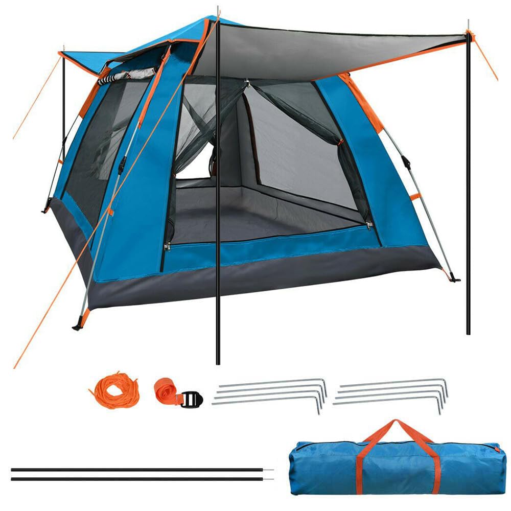 Ccarzzi Pop Up Tent, 6 Person Camping Tent Waterproof & UV Protection Tent with 2 Doors and 2 Windows, Portable Dome Tent with Carrying Bag for Family Camping Hiking Fishing(Blue)