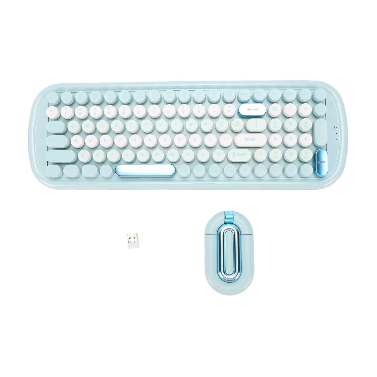 Sorandy Combo de Teclado y Mouse Inalámbricos, Teclas Redondas Retro (Blue)