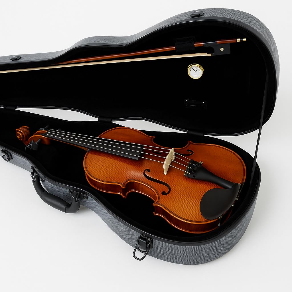 Keenso Estuche de Violín 4/4, Bolsa de Transporte de Violín Portátil Ligera de Fibra de Carbono con Termómetro (Gris Plateado)