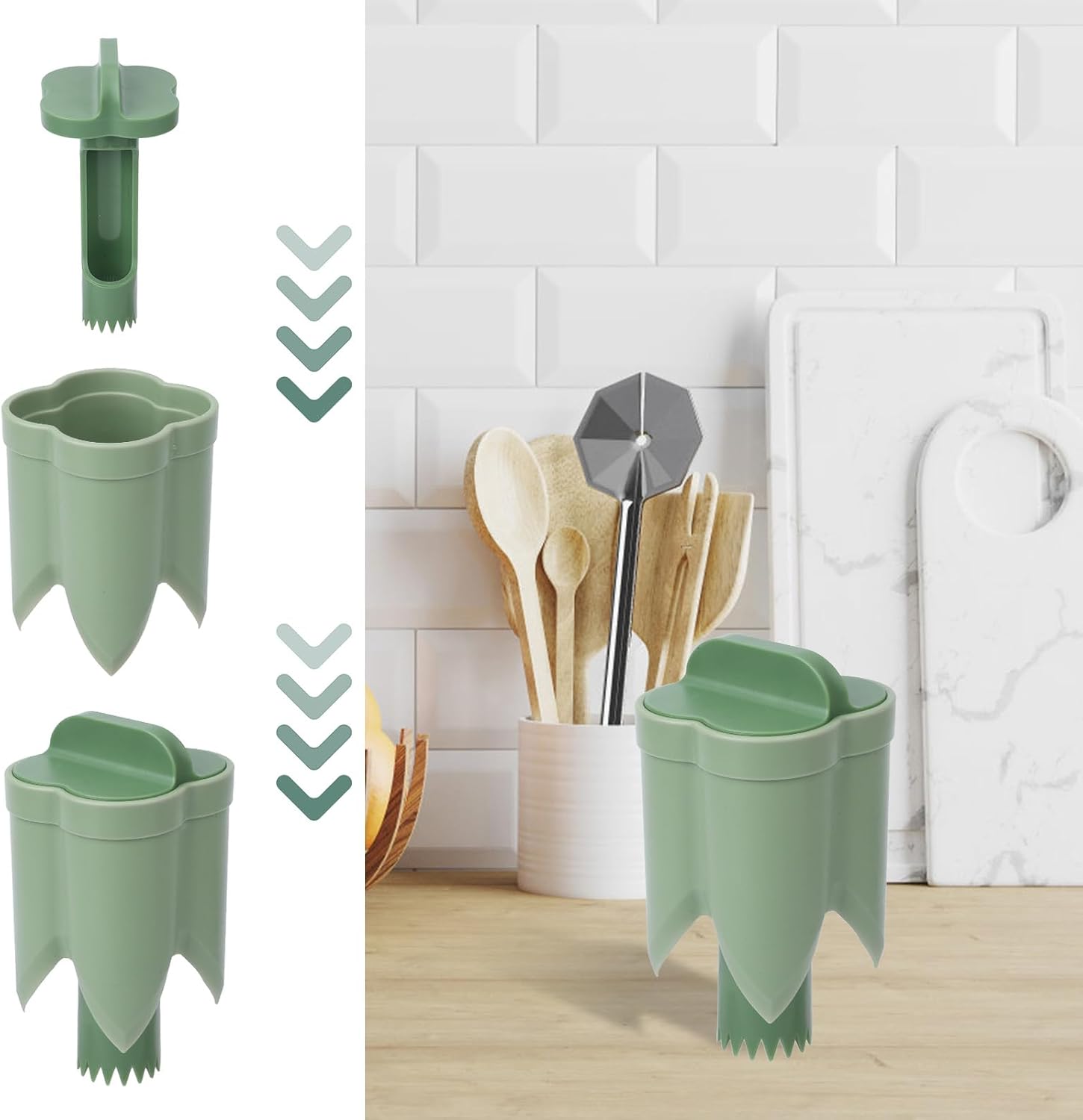 2 in 1 Pepper Corer, Bell Pepper Cutter 2 in 1 Fruit Pepper Corer Pepper Remover Seed Pepper Corer And Deseeder Slicer for Kitchen Home Family Camping(Green)