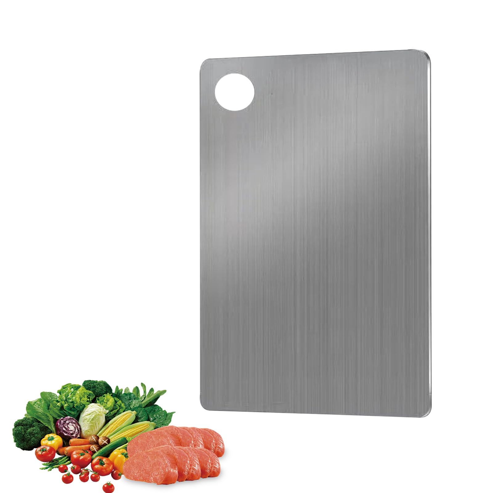 JAMSSOW 304 Roestvrijstalen Snijplank, 24 x 15 cm Dubbelzijdig geschikt voor levensmiddelen roestvrij staal, Professionele Multifunctionele Keukensnijplank, Geschikt voor Vlees, Fruit, Pasta, Groenten