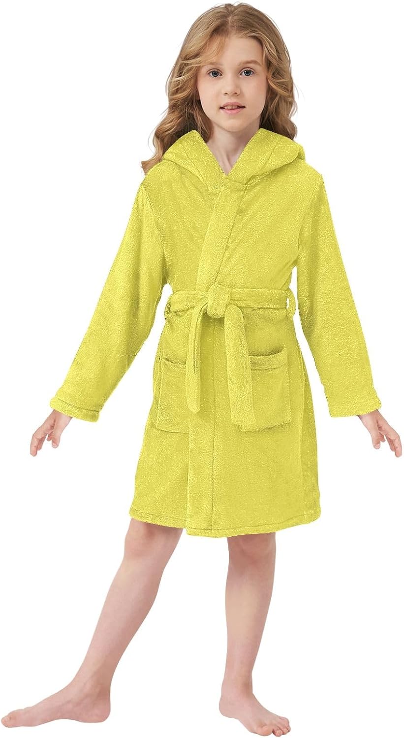 ODAWA Mimosa Kids Bathrobe - Soft Plush Hooded Robe for Boys Girls, Super Absorbent, Cozy Bath Towel Wrap